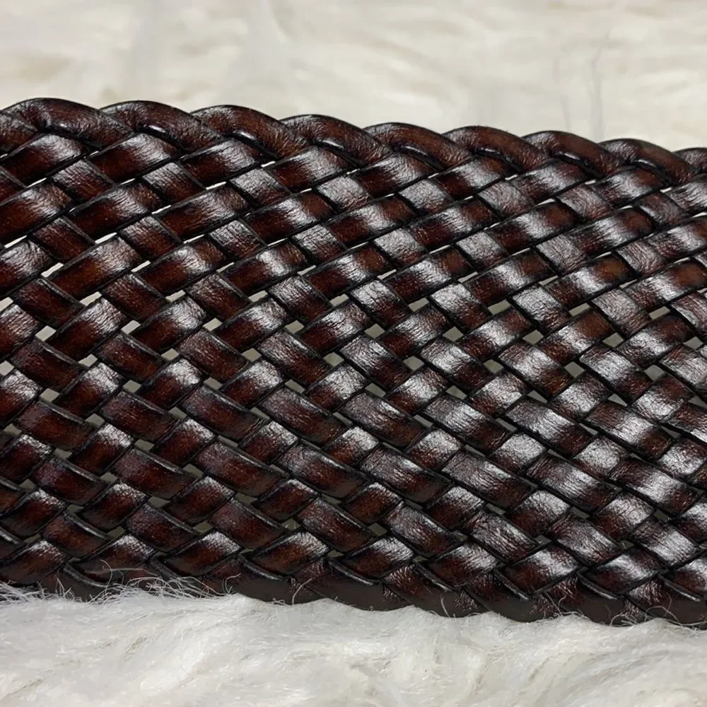 🟢3 for $20 ——-WOVEN leather adjustable wide belt 2 ring unbranded women’s